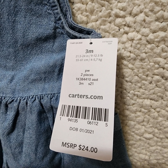 Carter's Blue Denim Top and Pink Butterfly Shorts Set Size 3M NWT - Picture 8 of 10